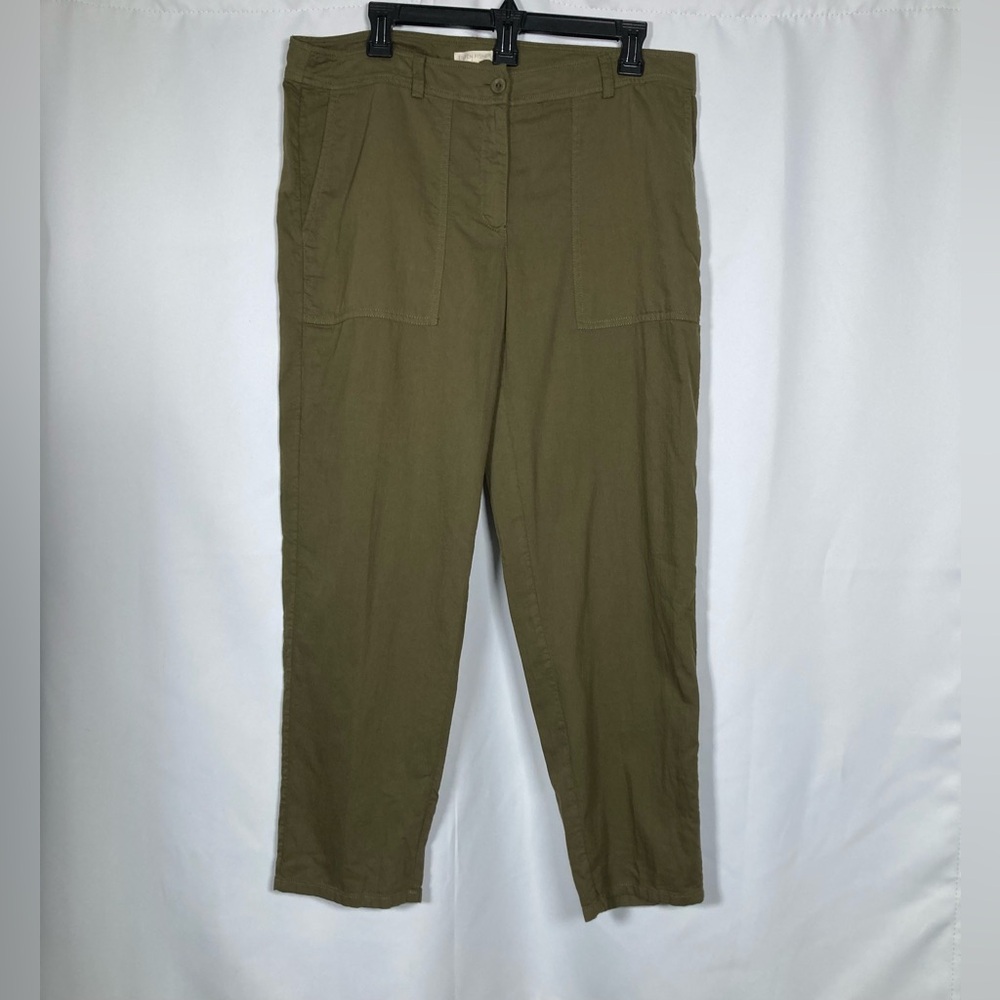 Eileen Fisher Organic Cotton Twill Ankle Pants - Olive Green Cargo Utility Sz 12